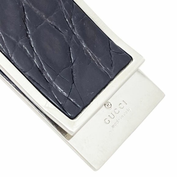 Gucci Money Clip Embossed Leather Metal Dark Brown Silver GUCCI Bill Men's NN... - Picture 5 of 6